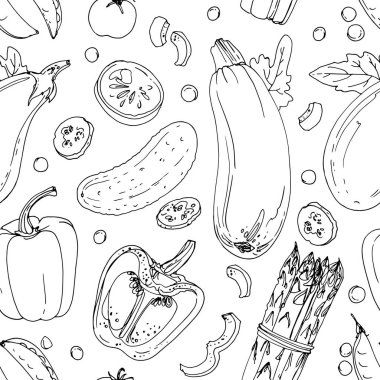 Beyaz çizilen boyalı renkli sebze çizgi deseni 