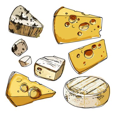 Beyaz bir arka plan üzerinde bir çizgi ile çizilmiş peynir