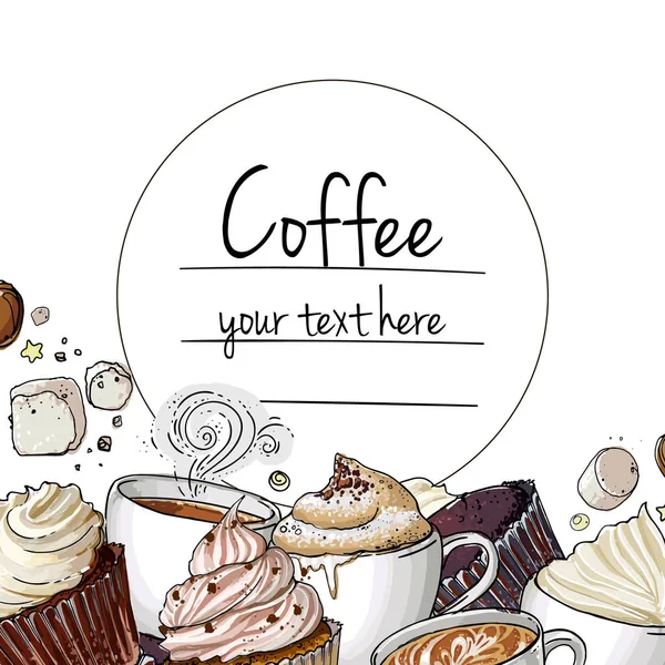 Kaffeetasse Linie Zeichnung Auf Weißem Hintergrund Getränke Und Süßigkeiten Vektorbild — Stockvektor