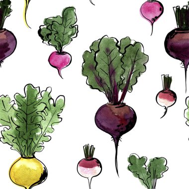 Sebzelerin vektör desenli taslağı. Renkli yemek taslağı