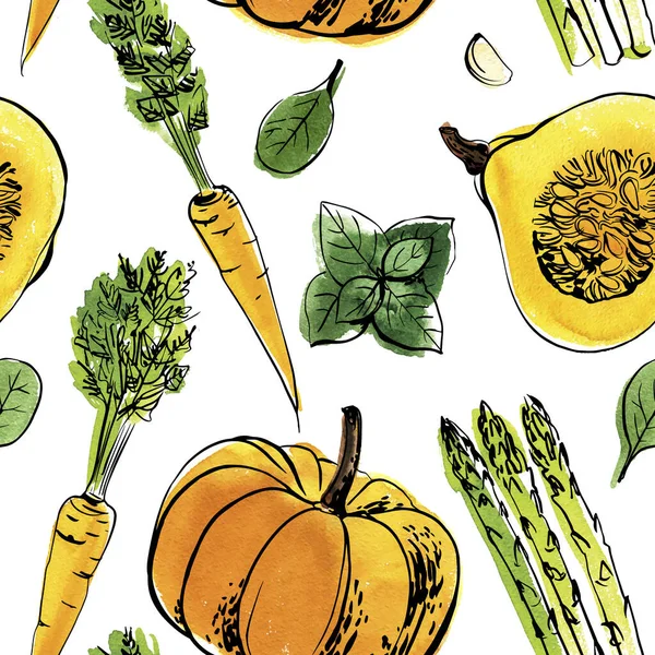 Διάνυσμα σχέδιο των λαχανικών. Χρωματικό σκίτσο του φαγητού — Διανυσματικό Αρχείο