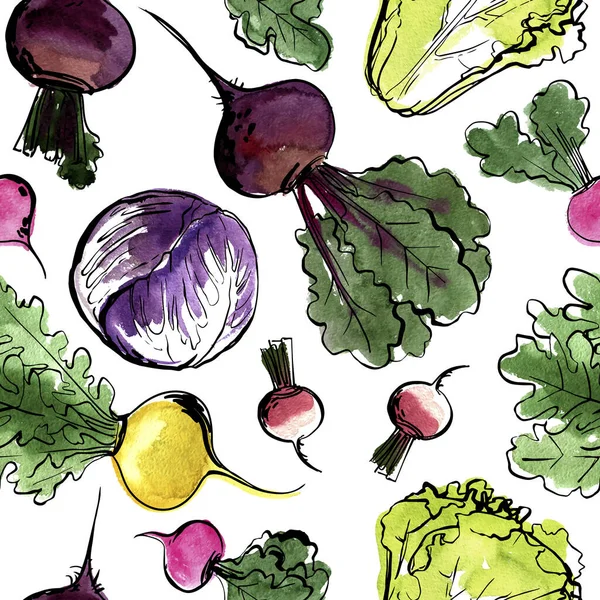 Croquis vectoriel des légumes. Croquis couleur de la nourriture — Image vectorielle