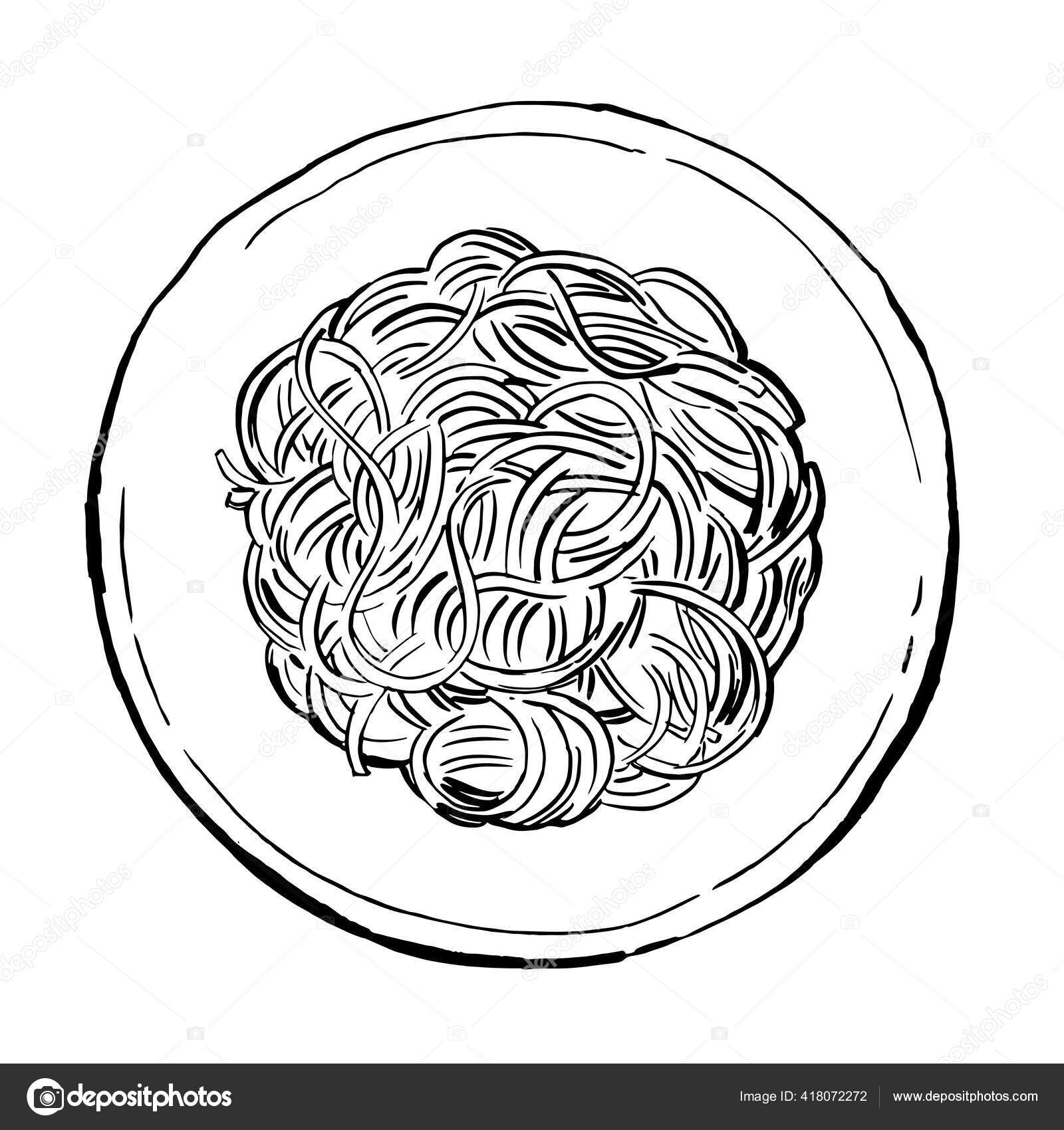 Image vectorielle Des spaghettis. Pâtes aquarelle peinte sur fond blanc.  Croquis à l'encre de nourriture. Alimentation italienne. par  ©vaneevais.gmail.com - 418072272, image size:1600x1700