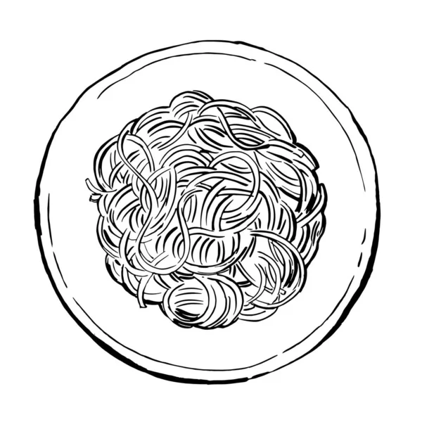 Spaghetti. Makaron malowany akwarela na białym tle. Atramentowy szkic jedzenia. Włoskie jedzenie. — Wektor stockowy