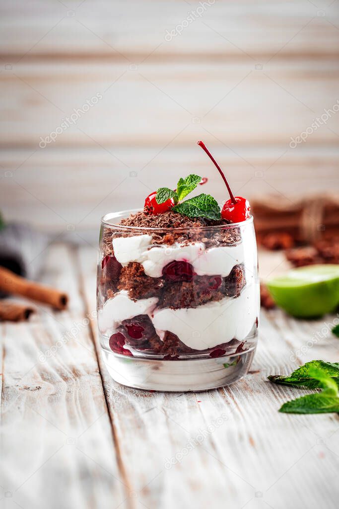 Tiramisu puff dessert with cream and chocolate 