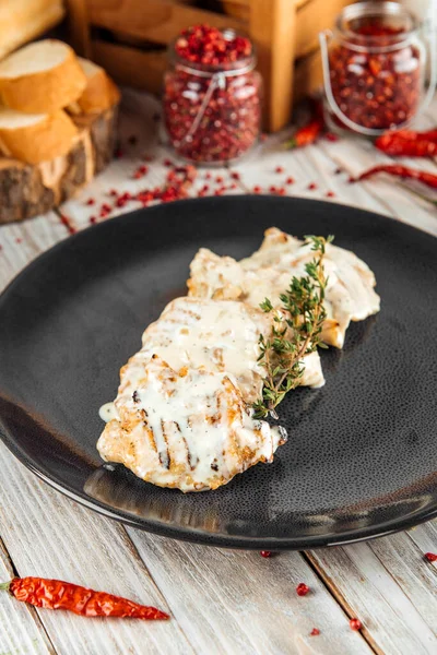 Tender turkey fillet steak in cream sauce rosemary