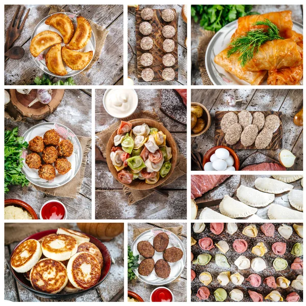 Farklı yarı bitmiş yemek kolajı menüsü tasarımı