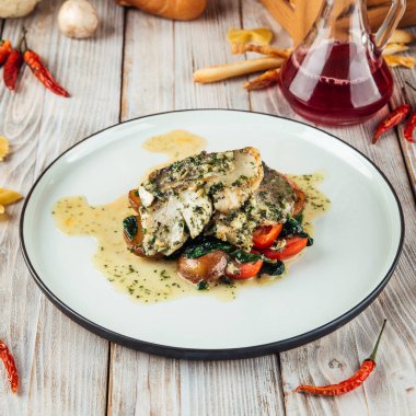 Ispanak kremalı balık filetosu.