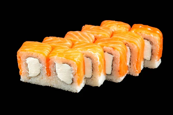 Svart isolerad del av Philadelphia sushi rullar — Stockfoto