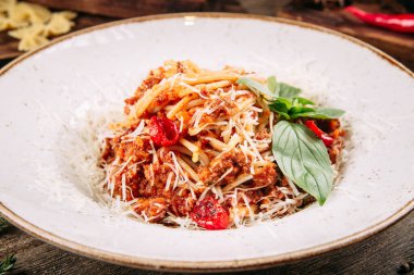 İtalyan bolonez spagettisine yakın çekim