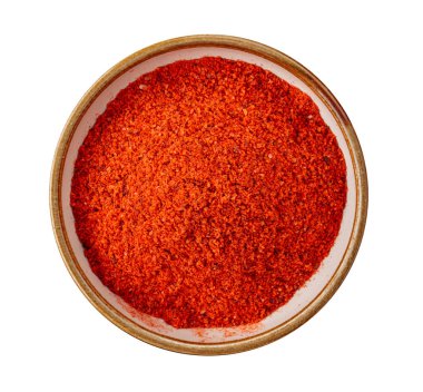 PSD zemin kırmızı biber beyaz bir kasede izole edilmiş.