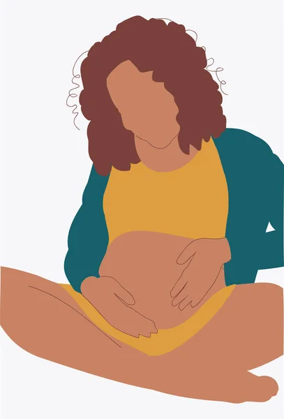 Illustration Afro American Pregnant Woman Trendy Minimal Portrait — Stock Photo, Image