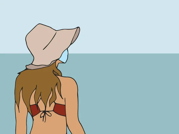 Ilustración Una Mujer Bikini Usando Mascarilla Facial Playa Verano Después —  Fotos de Stock