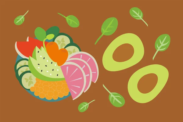 Ilustrace Ovoce Zeleniny Zdravé Organické Potraviny Vegetariánství Veganismus — Stockový vektor