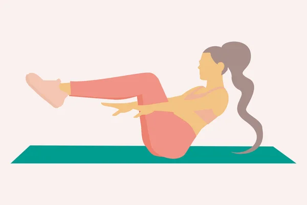 Ilustración Una Mujer Haciendo Abdominales Sobre Ejercicio — Vector de stock