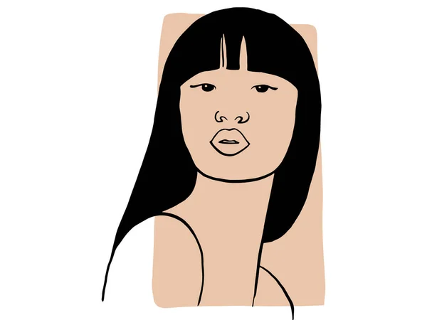 Dibuje Mano Retrato Del Contorno Mujer Asiática Con Color Beige — Archivo Imágenes Vectoriales