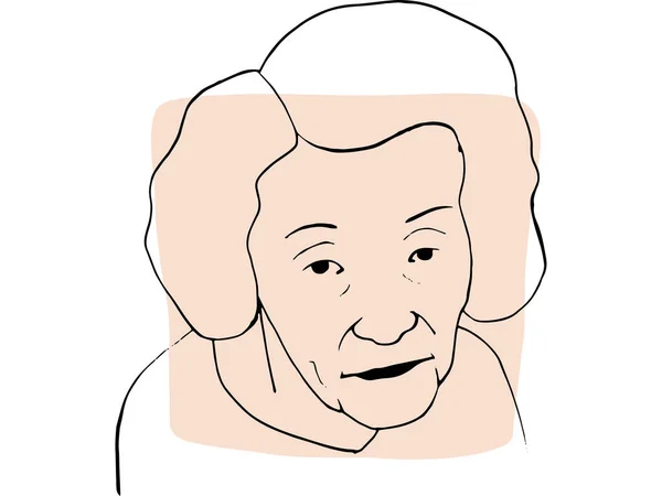 Ručně Kreslit Obrys Portrétu Staré Ženy Světle Béžovou Vzorovou Barvou — Stockový vektor