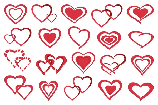 Μεγάλο Σύνολο Στυλιζαρισμένη Εορταστική Κόκκινες Καρδιές Για Την Ημέρα Του Royalty Free Εικονογραφήσεις Αρχείου