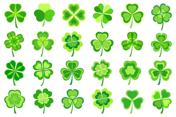 Set Stylized Trendy Green Patricks Leaf Clover Isolated White Background Royalty Free Stock Vectors