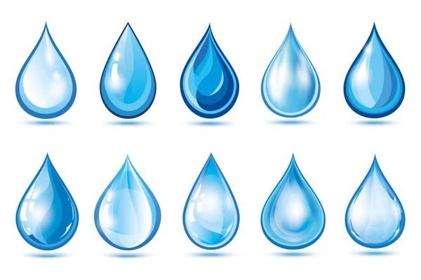 Set de gotas de agua azul sobre blanco Gráficos vectoriales