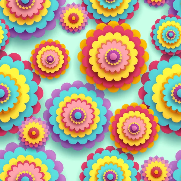 Modèle sans couture avec 3d fleurs colorées chrysanthèmes — Image vectorielle