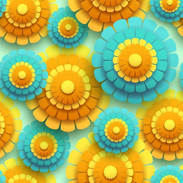 Colorful seamless pattern with 3d flower chrysanthemum Stock Illustration