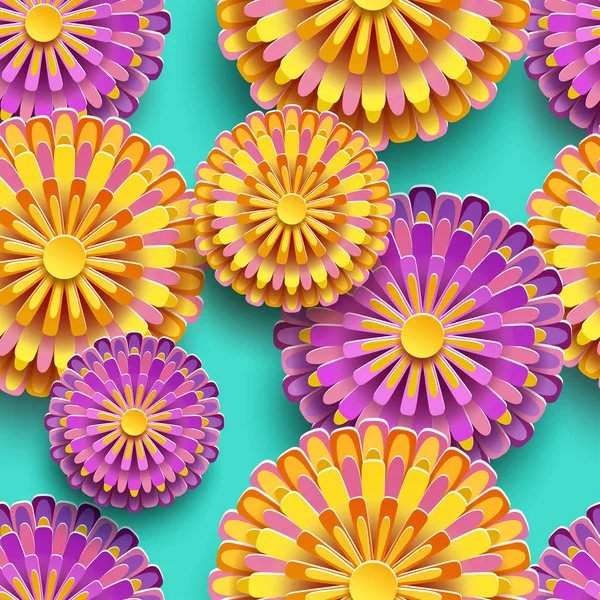 Background seamless pattern with colorful 3d chrysanthemum — ストックベクタ
