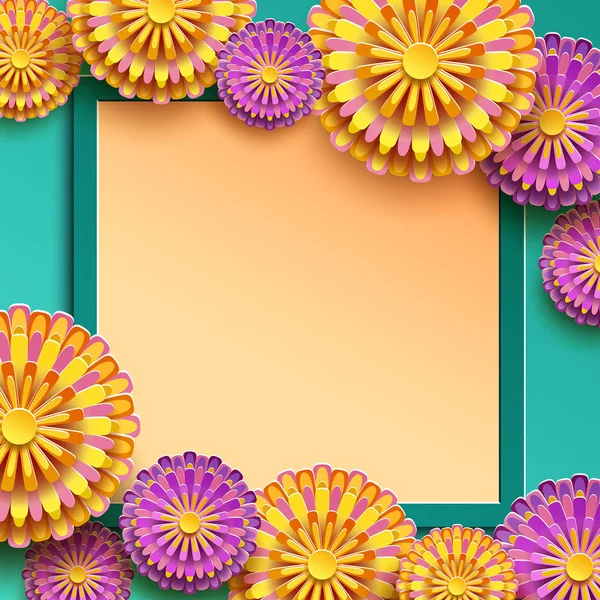 Feestelijke frame met kleurrijke 3d chrysant — Stockvector