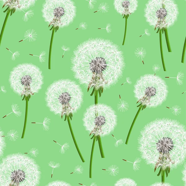 Green seamless background with dandelion blowing — Stock Vector