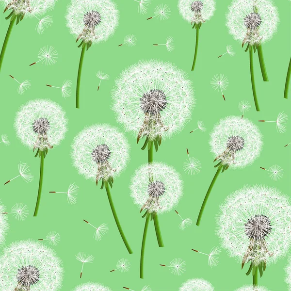 Green seamless background with dandelion blowing Royalty Free Stock Vectors