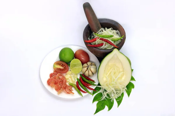 Papaya Salad White Background — Stock Photo, Image