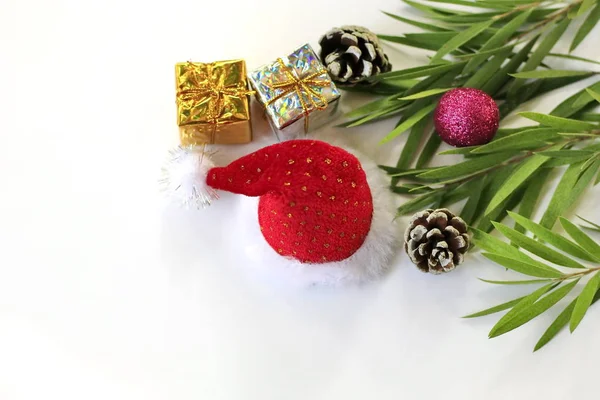 Decorative Christmas Ornaments Placed White Background — Stock Photo, Image