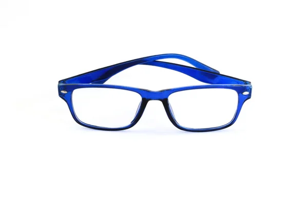 Närbild Blå Glasögon Vit Bakgrund — Stockfoto