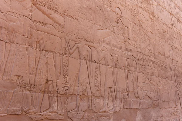 The detail wall relief carving at Luxor in Ancient Egyptian temple complex located on the east bank of the Nile River.