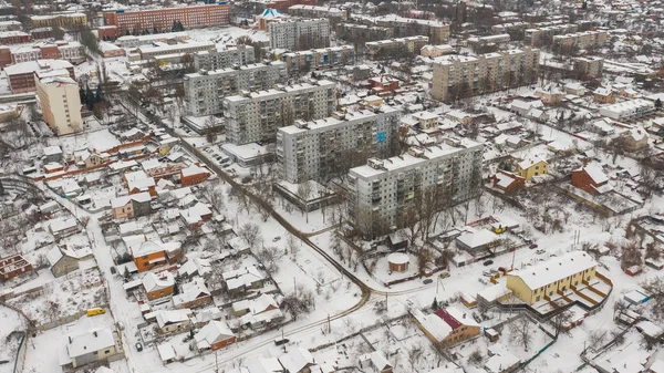 Birds Eye View Drone Winter Cityscape Dnepr Dnepropetrovsk Dnipropetrovsk Ukraine — Stock Photo, Image