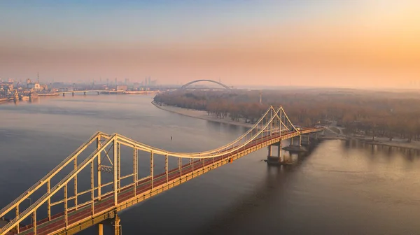 Veduta Aerea Del Ponte Pedonale Park Sul Fiume Dnipro Nella — Foto Stock