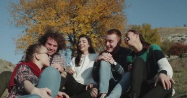 Arkadaşlar gezisinde grup gülümseyen bir mola süresi, onların var komik hikayeler anlatmaya.