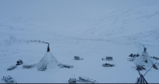 Yurts Yurts 营地冻土带拍摄无人机的视频 — 图库视频影像