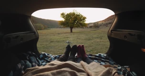 Hoş Bir Giyen Dacing Komik Bacaklar Çorap Doğa Ortasında Arabanın — Stok video