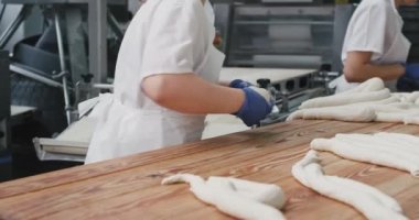 Fırın sanayi fabrika taze hamur pişirme ekmek sürecinin detayları organik ekmek pişirilecek fırında taşınması için hazırlanıyor