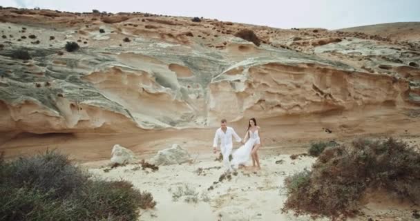 在自然界的中间，一对迷人的风景夫妇四处散步，享受着在一起的时光，他们在一起度过了一段美好的时光。4k — 图库视频影像