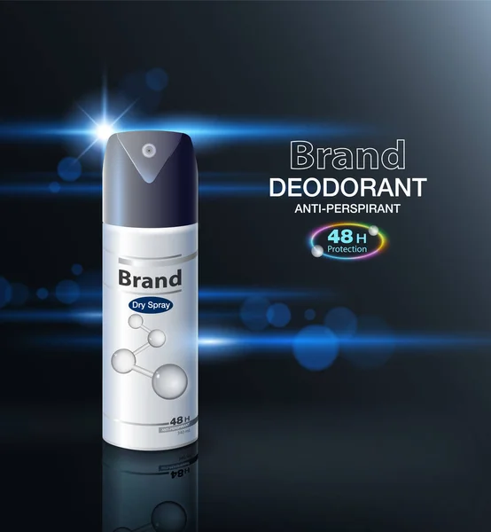 Reklamlar Deodorant Sprey Ambalaj Saate Kadar Koruyabilirsiniz Mockup Şablonu Broşür — Stok Vektör