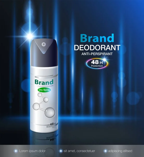 Reklamlar Deodorant Kuru Sprey Ambalaj Saate Kadar Koruyabilirsiniz Mockup Şablonu — Stok Vektör