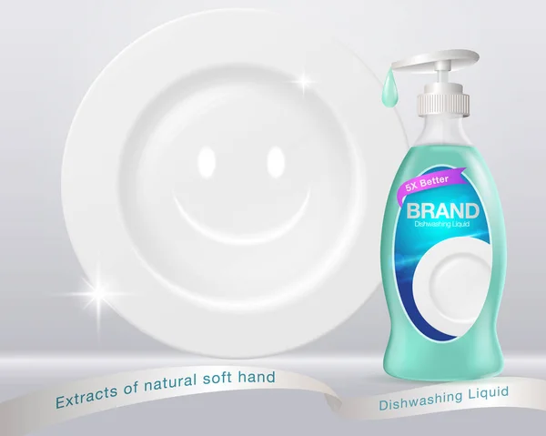 Ads Dishwashing Liquid Dish Washing Bottle Form Used Advertising Posters — Stock Vector