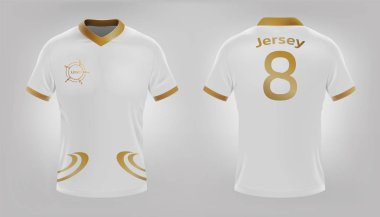 Jersey gömlek futbol beyaz ve altın tasarım. Vektör gerçekçi eps dosyası.