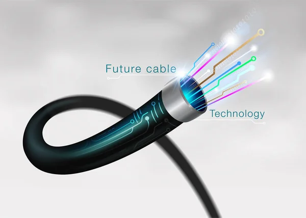 Beyaz Background.Eps dosyasında Gerçekçi Vektör İllüstrasyon Fiber Optik gelecek Kablo teknolojisi.