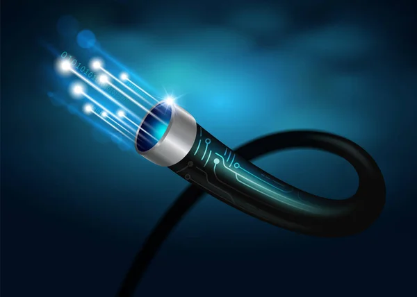 Yeni fiber optik kablo ile Yüksek Hızlı Internetlarge veri aktarımı ile Gelecek Teknoloji. Vektör Gerçekçi dosyası.