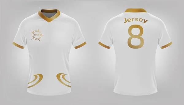 Jersey Camicia Calcio Bianco Oro Design Vector Realistico Eps File — Vettoriale Stock