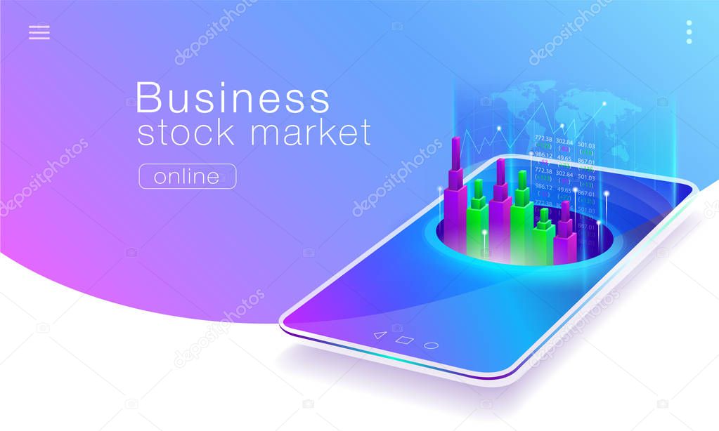 Technology of the global stock market business on mobile phones.Vector eps10.