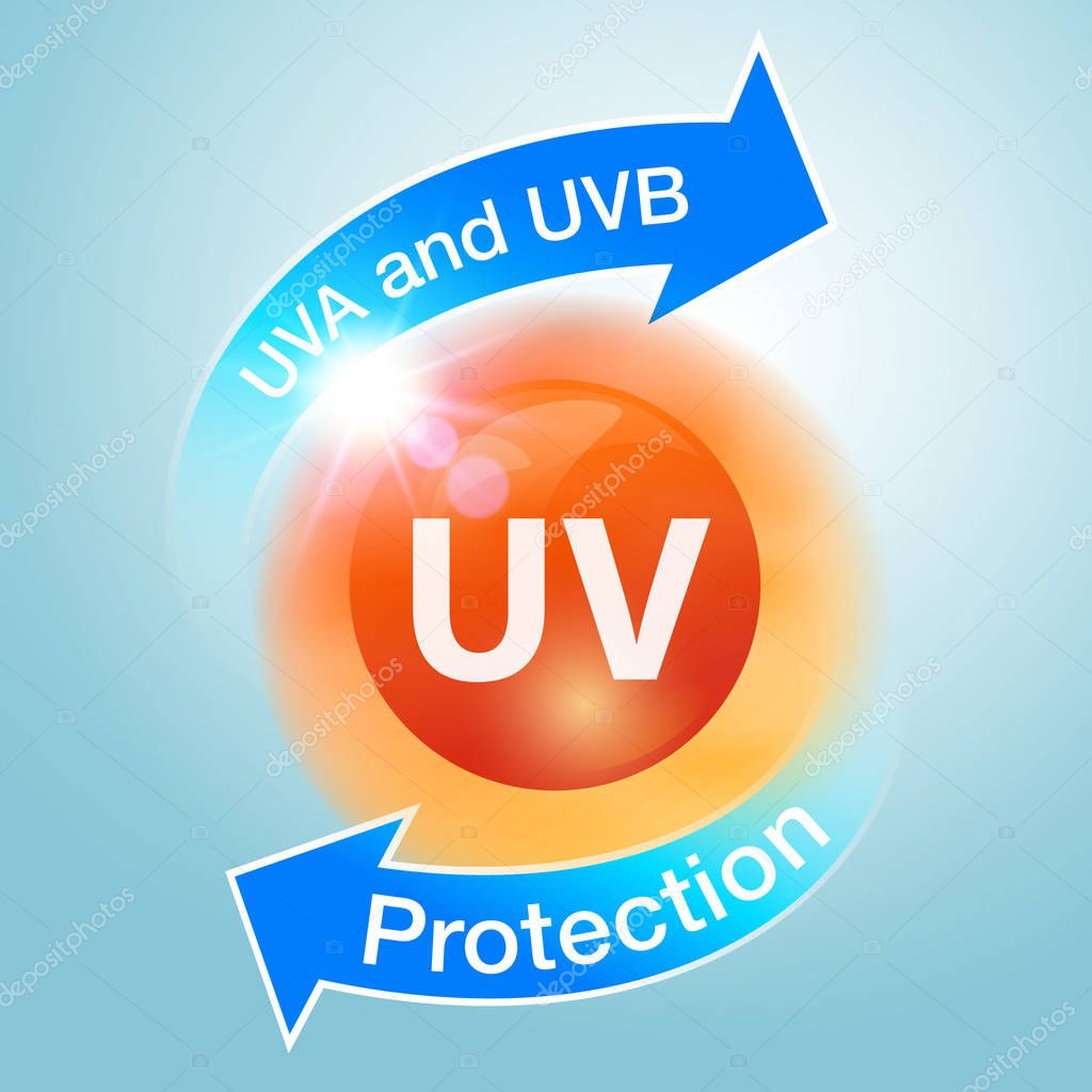 UV protection icons are used to advertise sunblock, lotion, serum, skin care cream, cosmetics or liquid.Vector Realistic file.